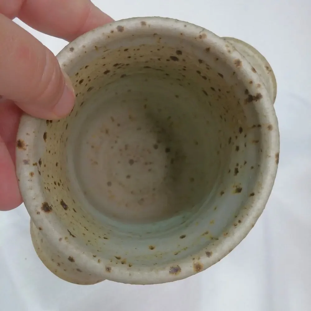 Earthenware Artisan Made Utensil Vase Handles Rustic Earthy Pottery Crock Flower